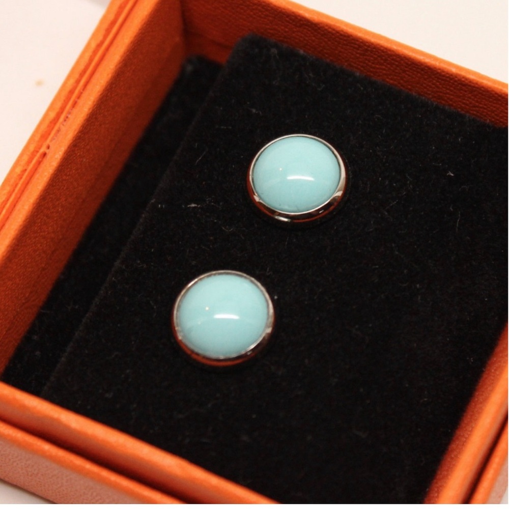 Hermes Turquoise Enamel Eclipse Studd Earrings - image 3